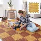Skyweaver 12 Tiles Soft Non-Toxic Baby Play Mat for Floor EVA Foam Jigsaw Puzzle Play Mat, Interlocking Squares with 0.6inch for Babies, Toddlers & Kids Gym, Nursery, Playroom, Light Brown