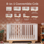 dadada Spirit 8 in 1 Convertible Crib to Toddler Bed & Floor Bed, Made in Italy, Greenguard Gold Certified, Adjustable Mattress Heights (White + Natural)