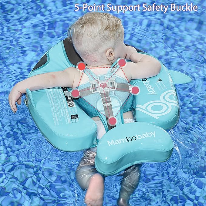 Non-Inflatable Mambobaby Float with Canopy, UV-Protective Baby Swimming Float with Safety Buckle, Anti-Flip Tail Swim Trainer Infant Pool Floats (O04NGreen-O04NGCTRURBKMH01O04)