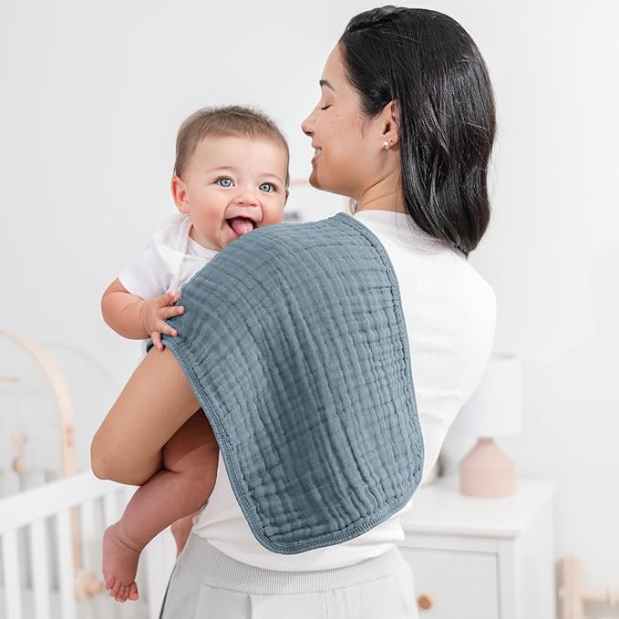 Comfy Cubs Muslin Burp Cloths 20" x 10", Pack of 6 - Large, 6-Layer, Ultra Absorbent 100% Cotton for Baby Drool and Messes - Soft, Safe & Gentle Baby Burp Cloths Set for Boys & Girls - Pacific Blue