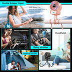 2 Pack Multifunctional Portable Stroller Fan 4 Speed 6600rpm High Speed Usb Rechargeable Personal Mini Handheld Fan Extended Tripod For Desktop Winding Kids Bed Treadmill Bike Golf Cart Outdoor Travel