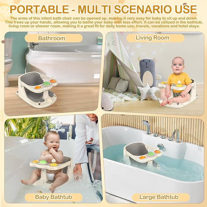 Baby Bath Seat for Babies 6 Months & Up - Non-Slip Toddler Bath Seat for Baby & Newborn with Suction Cups, Safe Baby Bath tub Seat with Suction Cups, Baby Bath Chair