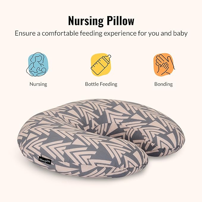 Dream On Me Beeboo Nursing Pillow and Positioner, Breastfeeding and Bottlefeeding Pillow, Removable and Washable Pillow Cover, Soft and Breathable Fabric, Taupe