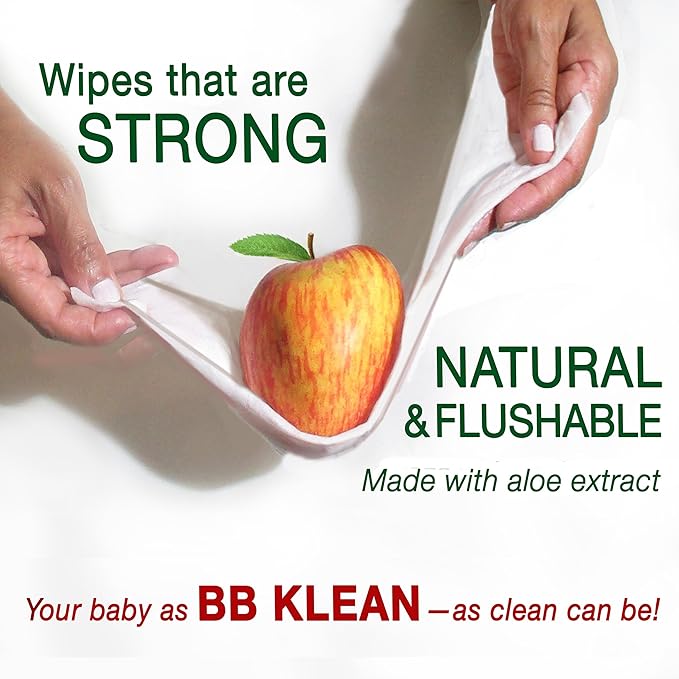 B.B. Klean Flushable Baby Wipes | Hypoallergenic | Sensitive Skin | Thick & Absorbent | Durable | Unscented | 99.9% Water | Eco-Friendly | 80 Wipes Inside (4)