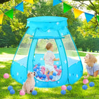 Baby Ball Pit for Toddler with 50 Balls, Kids Pop Up Play Tent for Girls, Princess Toys for Children Indoor & Outdoor Playhouse with Carry Bag (Bule: Pink/White/Babyblue, 109x90cm/50 Balls)