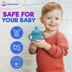 Silicone Transition Sippy Cup for 6+ month old | Includes 1 Toddler straw cup & 1 Baby Sippy Cup with Handles 5 oz | Perfect for Baby Led Weaning (Rose Quartz/SKy, 5 oz)