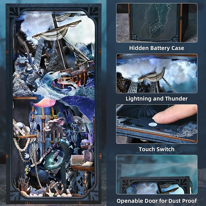 Book Nook Kit, DIY Miniature Dollhouse Book Nook Kit with Dust Cover and LED Light (The Song of Sirens)