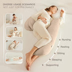 Pregnancy Pillow for Sleeping, Washable 100% Tencel Lyocell Cover, Adjustable H-Shaped Full Body Pillow for Side Sleepers, Silky Breathable, Cooling Maternity Pillow, Pregnancy Must Haves, Beige Grey