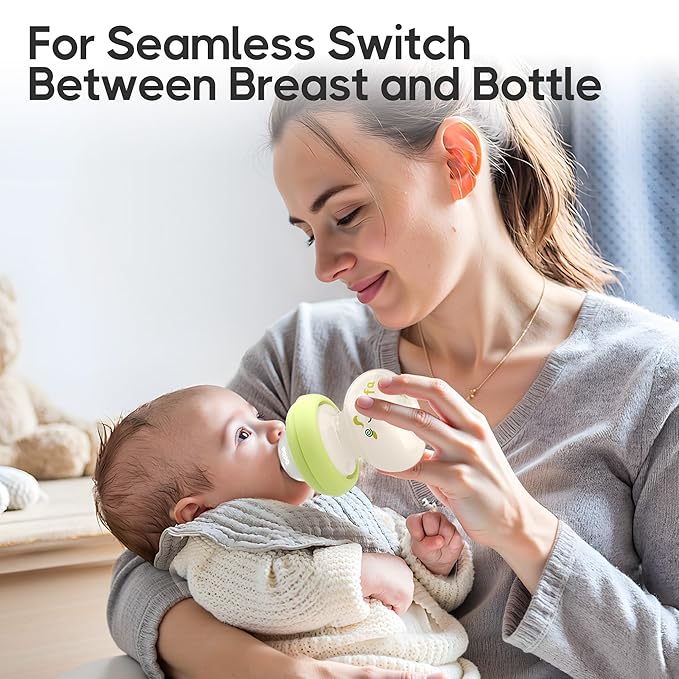 YOHKOH Newborn Glass Baby Bottles with Slow Flow Nipple for 0+ Months, Wide Neck Feeding Bottle, 2.7oz/80ml (Green, 2.7oz (Pack of 2))