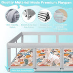 74" ×50" Large Baby Playpen, Baby Playard for Babies and Toddlers, Play Pens for Indoor & Outdoor, Sturdy Safety Play Yard with Soft Breathable Mesh, Anti-Fall, Grey (with MAT)