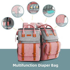Diaper Bag Backpack with Changing Station, Large Diaper Bag, Baby Bag, Multifunctional Diaper Bag, Pinkgray