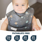 Tiny Twinkle Mess Proof Baby Bibs for Eating - Waterproof, Wipeable Bibs - Toddler Bibs - Travel Friendly - PFAS, PVC, BPA, Phthalate Free - Baby Food Bibs(3 Pack, Space)