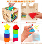 Montessori Toys for 1+ Year Old, Wooden Sorter Cube with 8pcs Rattling Shapes, Developmental Learning Toy Gifts for Baby Toddler Boys Girls, Gift Packaging