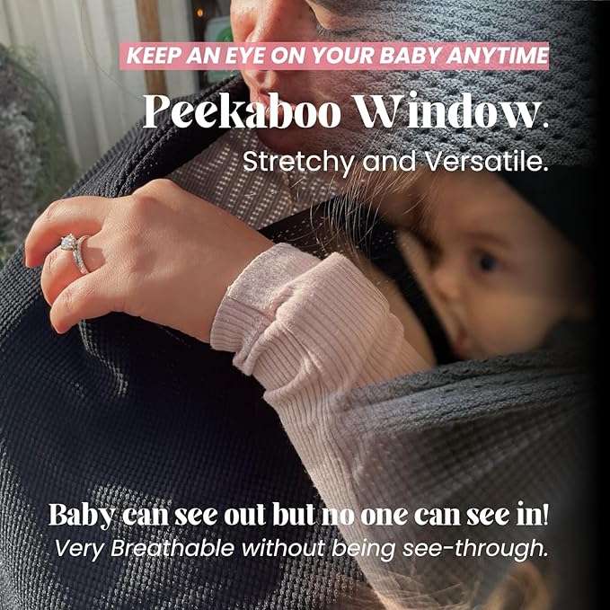 100% Cotton - Breathable Nursing Cover Up for Breastfeeding - Privacy Nursing Covers - Breastfeeding Must Haves - Ponchy by Gold Mamas - Versatile Nursing Shawl for Baby Feeding (Black)