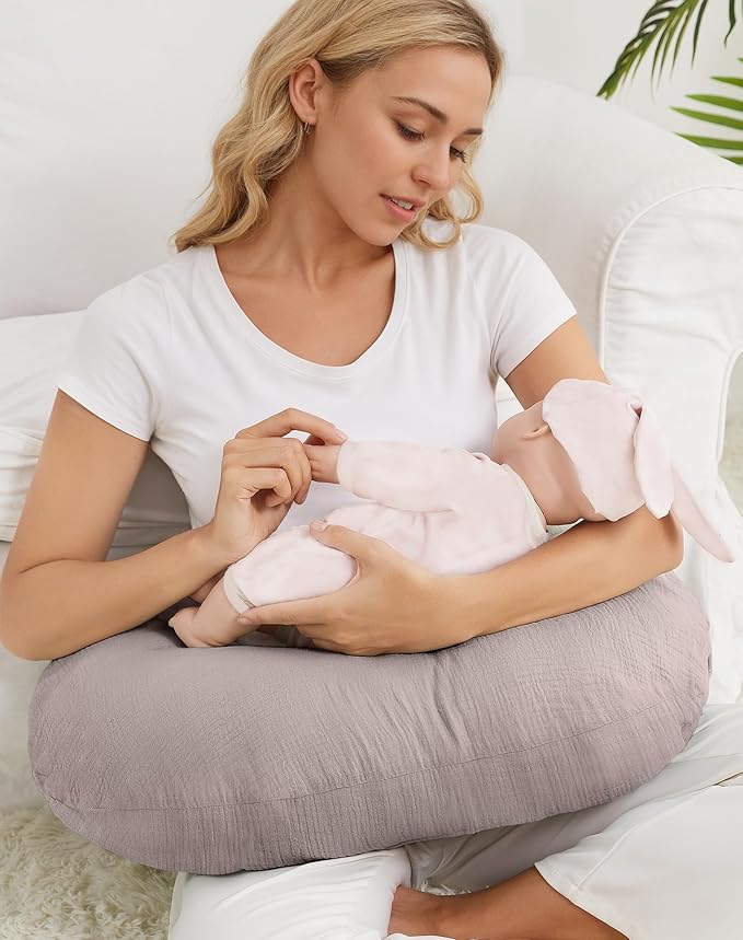 Nursing Pillow Covers, Muslin Nursing Cover for Breastfeeding Pillows, Comfortable for Baby Girls and Boys (Shadow)