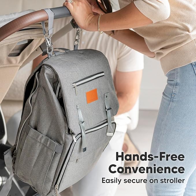 KeaBabies Baby Diaper Bag Backpack, Travel - Large Baby Bag for Mom and Dad, Waterproof, Multi-Function Girl Boy Diaper Backpack with Changing Pad, Durable Travel Essentials (Classic Gray)