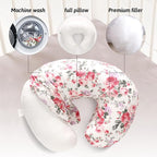 LAT Nursing Pillow for Breastfeeding,100% Cotton Removable Cover,Ergonomic Breast Feeding Pillows for Mom and Baby,Machine Washable(Flower)