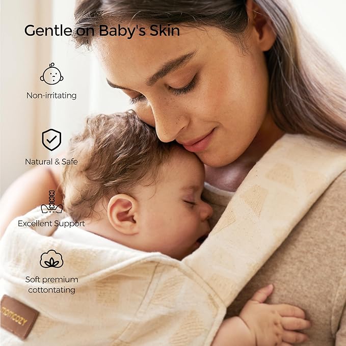 Momcozy Newborn Carrier WeeSnug - Lightweight and Cozy Comfort for 7-25 lbs, Ergonomic Cross-Back Support, Jacquard Weave, Hands-Free Baby Carrier with Lumbar Support, Geometry
