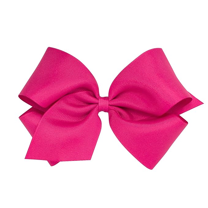 Wee Ones Girls' Plain Wrap Classic Grosgrain Hair Bows on a WeeStay No-Slip Hair Clip, Handmade, King, Shocking Pink