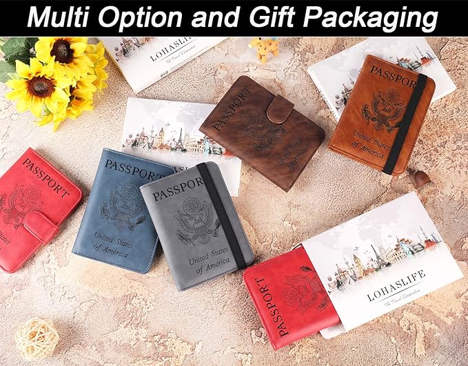 Passport Holder Cover Wallet Travel Essentials Leather Rfid Blocking Case Vacation Luggage Must Haves Travel Accessories for Men Women (120#Black)