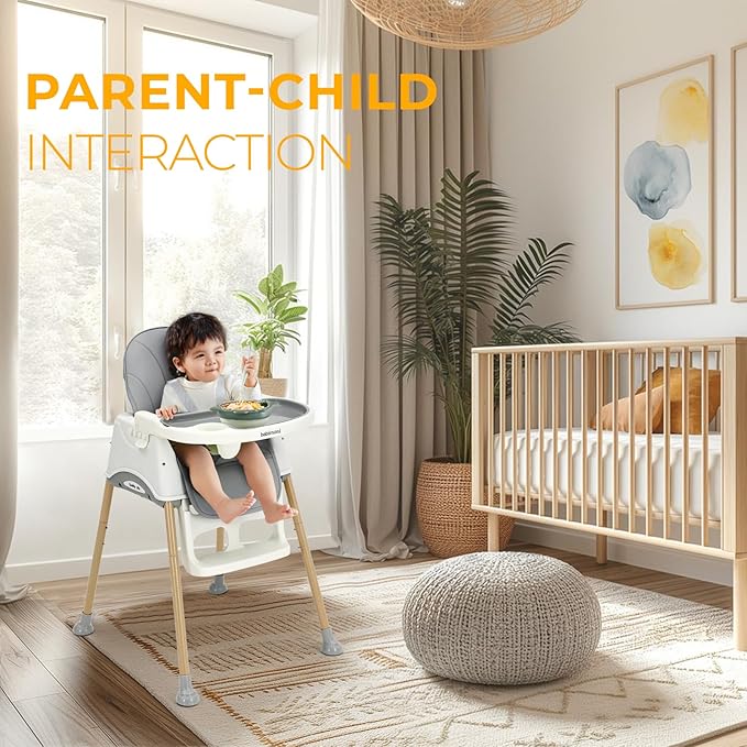 3 in 1 High Chairs for Babies and Toddlers, Convertible High Chair, High Chair with Foot Rest and Double Tray, Easy to Clean, Compact and Versatile, Perfect for Growing Kids, Gray