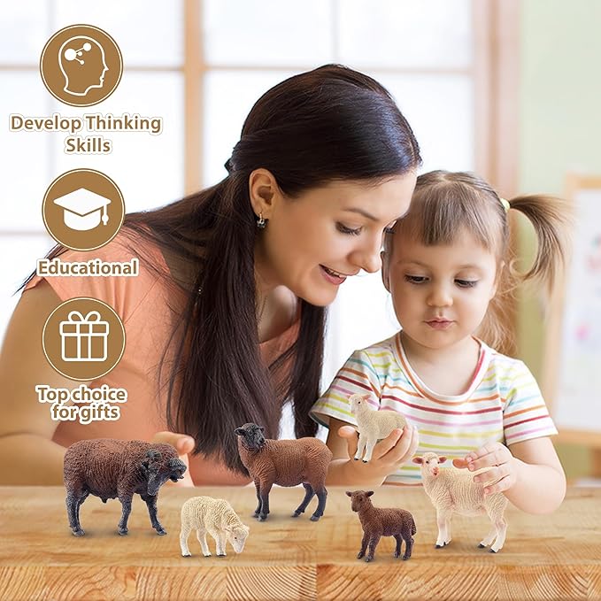 Toymany 8PCS Merino Sheep Figurines Realistic Farm Animal Sheep Toys- Plastic Sheep Figures Birthday Christmas Toy Gift for Kids Toddlers