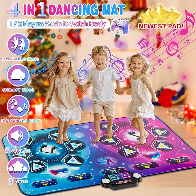Dance Mat Toy Gift for Kids ages 3-12, Dancing Music Playmat with 12 Key, Large Size (59*38 in), Double User Challenge Game Christmas Birthday Gift for Girls Boys 5 6 7 8 9 10 11 12 Year Old
