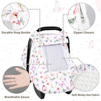 Pea Pod Car Seat Cover Baby, Infant Car Seat Canopy Covers with 2 Layers Windows of Breathable Mesh Fabric, Lightweight Polyester, Soft Minky Dot Backing (Butterfly Pattern)