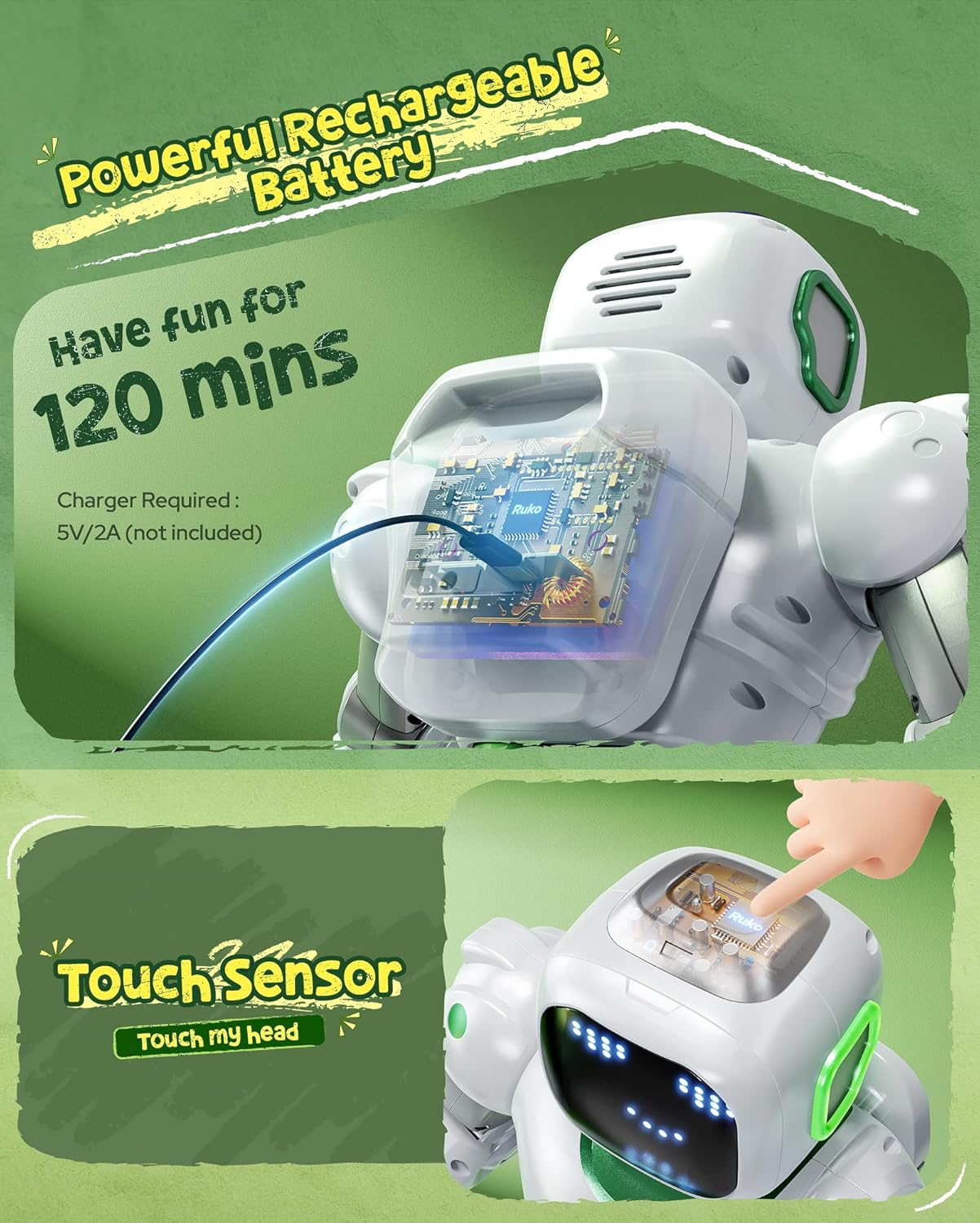 Ruko 1088 Large Robot Toys for Boys, STEM Programmable Remote Control Robot, Electronics Educational Birthday for Kids 4 5 6 7 8 Year Old, Green