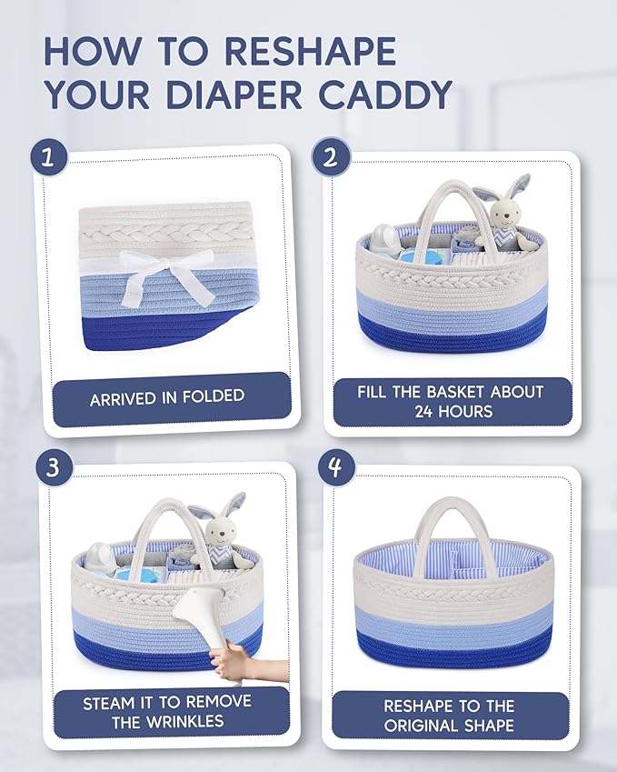 Maliton Baby Diaper Caddy Organizer, Cotton Rope Diaper Caddy Basket, Large Storage Basket for Newborn Boys and Girls, Gift for Baby Shower List, Newborn Essentials