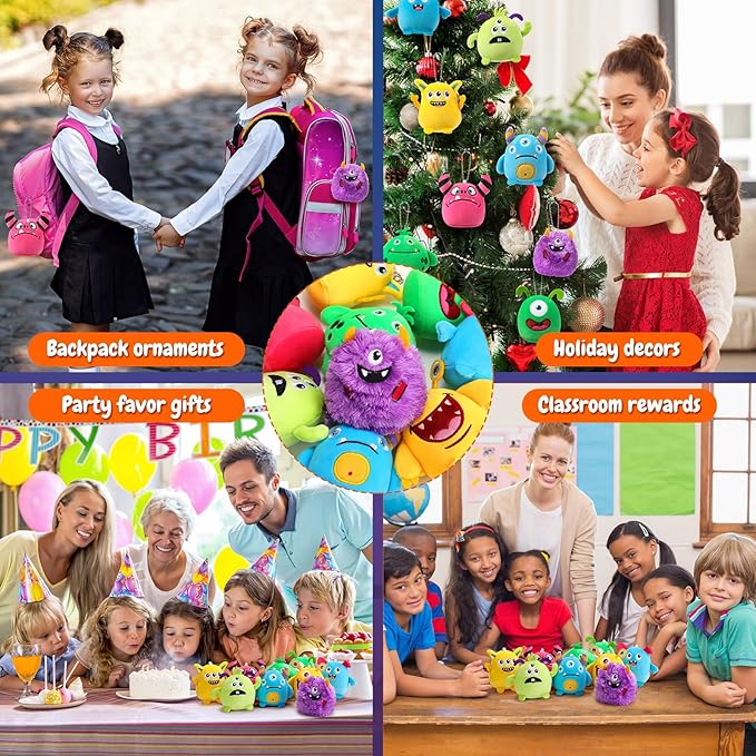 Libima 9 Pcs Mini Stuffed Animals Keychains 3.15 Inch Small Plush Cute Ornaments Bulk Toys for Baby Shower Birthday Party Decors Gift Bags Fillers Halloween Christmas Basket Stuffers(Monsters)
