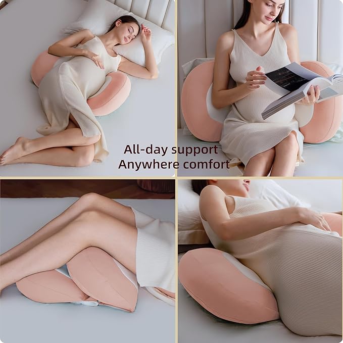 WYXunPlanet Pregnancy Pillow for Maternity Support - C-Shaped Belly & Back Pain Relief, Removable Washable Cover, Cooling Comfortable Wedge Pillow for Side Sleepers, Pregnancy Must Haves （Pink）