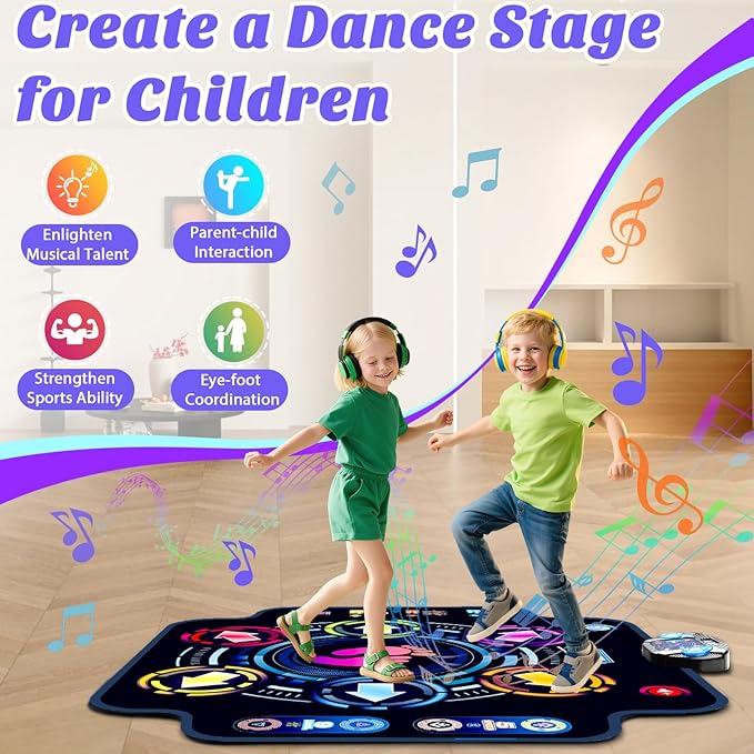 Dance Mat, Kids Electronic Dance Pad with Wireless Bluetooth 5 Speeds 9 Levels, Music Toys Birthday & Xmas Gifts for Girls Boys 3 4 5 6 7 8 9 10+ Year Old