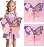 WERNNSAI Butterfly Piñata - Butterfly Birthday Party Supplies Pinata with Stick and Blindfold for Girls Kids Pull String Piñata Family Games Classroom Birthday Party Decorations 16.4” x 12.4”