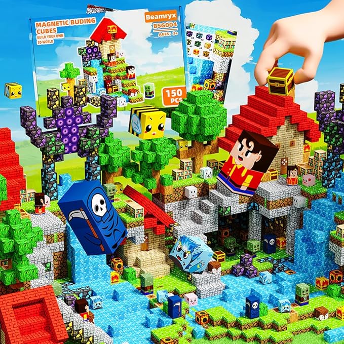 150pcs Magnetic Blocks House and Trees, Magnetic Toys Games for Kids Ages, STEM Sensory Toys for Kids Ages 4-8