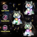 Hopearl LED Musical Stuffed Husky Lighting Up Singing Plush Dog Adjustable Volume Lullaby Animated Soothe Birthday Festival for Kids Toddler Girls, Gray, 12''