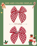 Doboi 8PCS Baby Girls Hair Clips Large Christmas Fable Hair Bows Cotton Linen Bows for Girls Gingham Hair Accessories for Baby Toddlers Kids