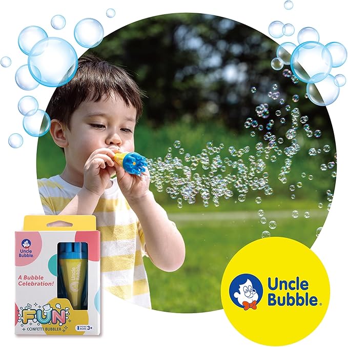 Uncle Bubble Mini Bubble Blower - Non Toxic Plastic Confetti Bubbler, Fun Summer Toys for Kids, Girls and Boys, Blow Thousands of Mini Bubbles in One Breath