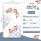 100% Cotton Fitted Crib Sheet, Woodland Dreams Sleeping Animal Pattern, Fox Fawn Lion Tiger, Standard 52 x 28 in Crib Mattress Fit