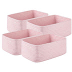 4 Pack Small Storage Shelf Baskets for Organizing, Mini Woven Rope Storage Bins for Towels, Cute Decorative Closet Organizer，Baby Nursery, Gift Empty Baskets -11.81''Lx7.87''Wx4.72''H-Pink