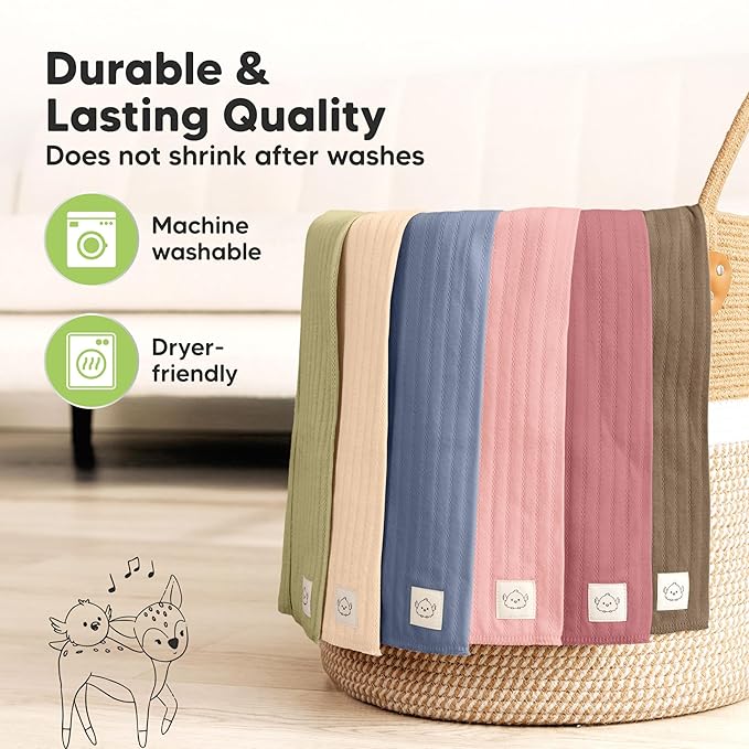 KeaBabies Organic Cotton Burp Cloths Baby Girl, Boy - 6-Pack Large Burping Clothes for Babies, Spit Up Rags, Super Soft & Absorbent Newborn Wash Towels, Gender Neutral, Non-Shrink (Stria, Boho)