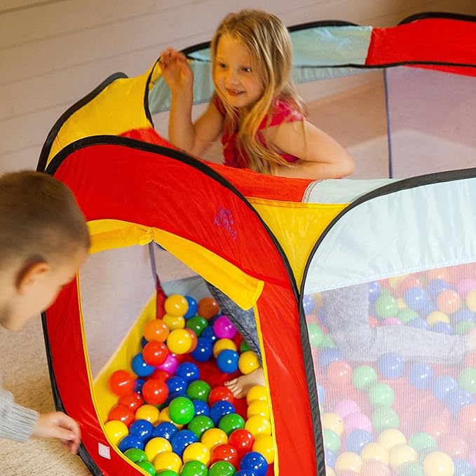 Kids Ball Pit Pop Up Large Tent for Toddlers - Indoor & Outdoor Gift Toys for Infants Girls & Boys, Baby Playpen with Zippered Storage Bag, 200 BallPit Balls Included