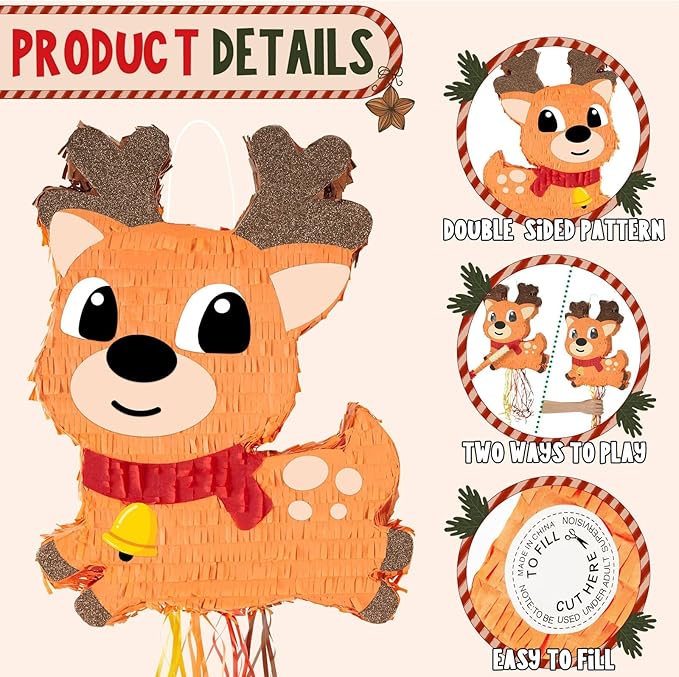 Wernnsai Reindeer Piata for Christmas - Large & Cute 16.5'' Brown Decorative Piata