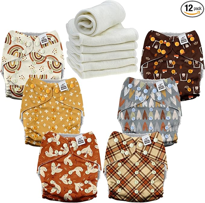 Mama Koala 3.0 Cloth Diapers for Babies, 6 Pack One Size Washable and Reusable Pocket Diapers for Newborns and Toddlers (Peace & Love)