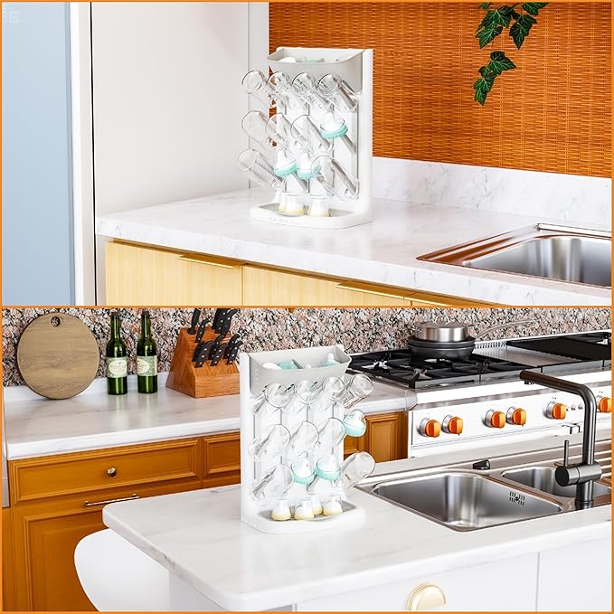 Yieach Larger Vertical Baby Bottle Drying Rack - BPA Free - Space Saving Feeding Bottles Drying Rack Holder for Countertop,Baby Bottle Holder Storage Station for Pacifiers,Pump Accessories Stand,Grey