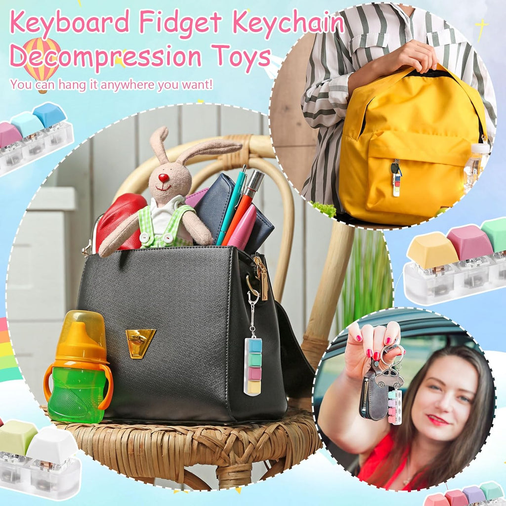 4 Pack Keyboard Fidget Toys Keyboard Clicker Keychain with LED Light 4 in 1 Fidget Button Stress Relief Toys for Adult