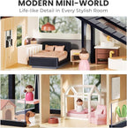 Tiny Land Doll House, Modern Family Dollhouse with Realistic Design, Wooden Dollhouse with 53Pcs Furniture - Ideal Gift for Kids Ages 3+