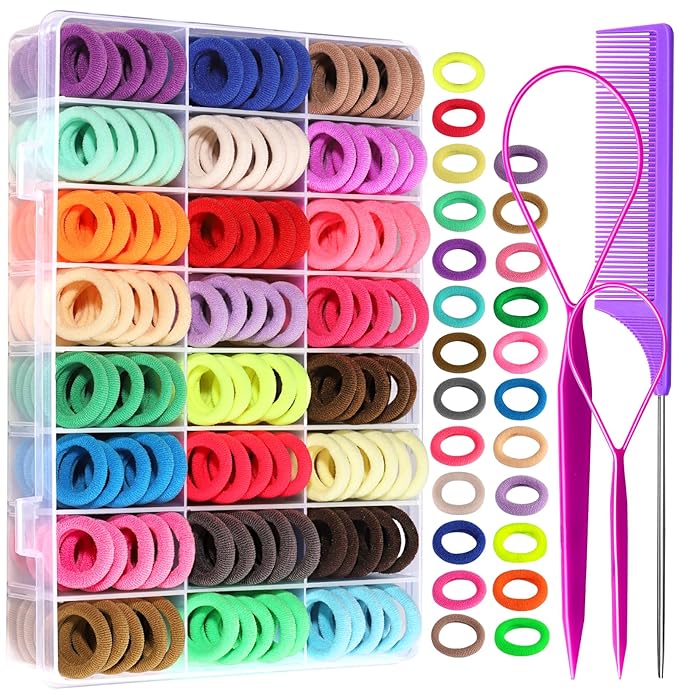 YGDZ 280 PCS Cotton 24 Colors Hair Ties Set with Organizer Box - Seamless Soft Mini Elastics Ponytail Holders and Hair Accessories for Toddlers, Girls, Kids