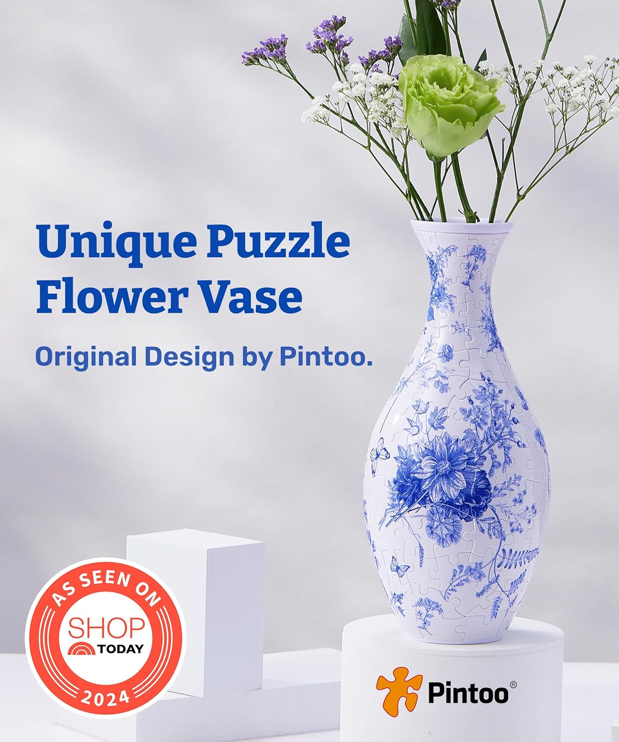Pintoo 3D Puzzle Vase Unique Flower Vase Made by 160 Curved Plastic Puzzle Pieces House Warming Gift for Flower Arrangements and Home Decoration - [S1033] (Classic, Blooming Season)