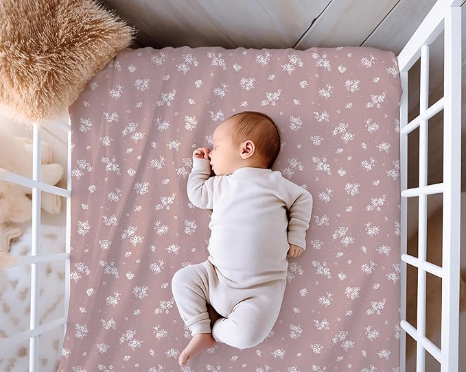 Crib Sheets Neutral - Fitted Baby Crib Sheets Bed for Girl Boy - 2 Pack Standard & Toddler Mattress (Antique Rose) - Buttery Soft Organic Cotton Blend